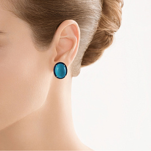 Серьги из белого золота с бирюзой, сапфирами