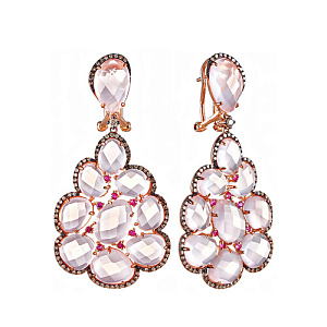 Серьги из красного золота с бриллиантами, кварцем