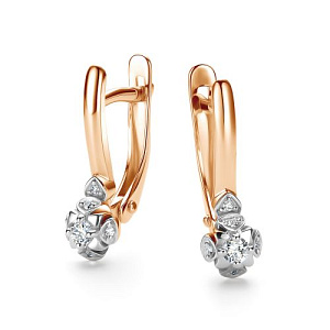 Серьги с английским замком из красного золота с бриллиантами