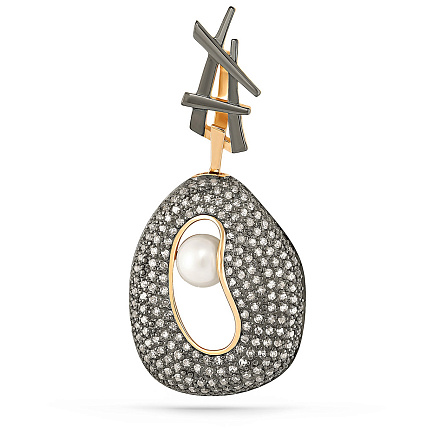 Подвеска из желтого золота с бриллиантами, жемчугом
