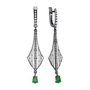 Серьги с английским замком из белого золота с изумрудом