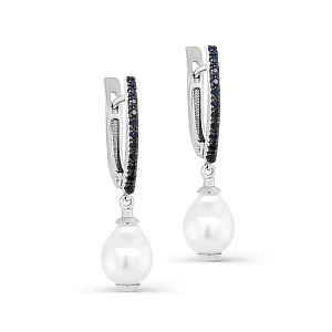 Серьги с английским замком из белого золота с жемчугом