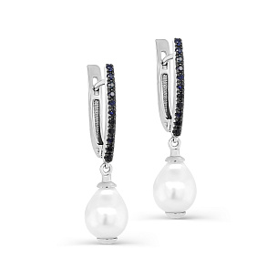 Серьги с английским замком из белого золота с жемчугом