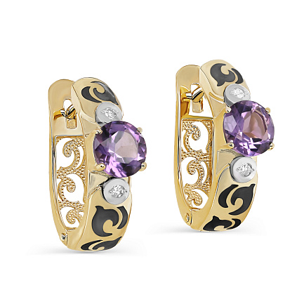 Серьги с английским замком из желтого золота с бриллиантами