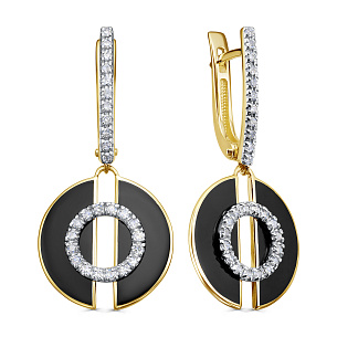 Серьги с английским замком из желтого золота с бриллиантом