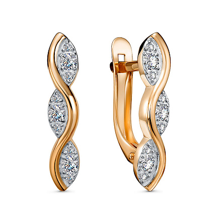 Серьги с английским замком из красного золота с фианитами