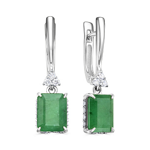 Серьги с английским замком из белого золота с изумрудом