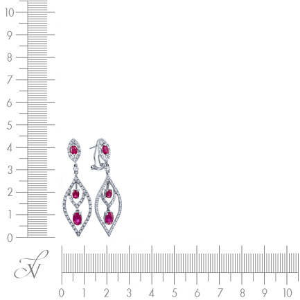 Серьги из белого золота с бриллиантами, рубинами