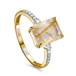 Кольцо из желтого золота с кварцем