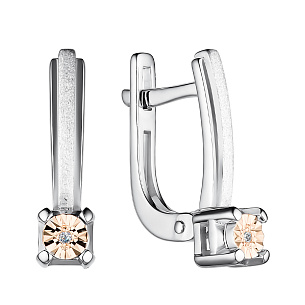 Серьги с английским замком из серебра с бриллиантом