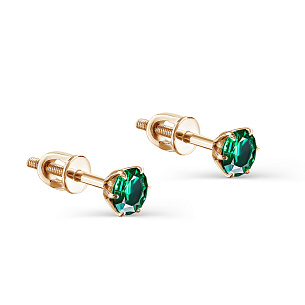 Серьги с английским замком из красного золота с изумрудом