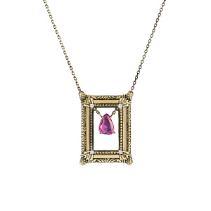 Колье из желтого золота с бриллиантами, сапфиром