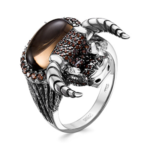 Кольцо из белого золота с бриллиантами, кварцем