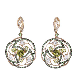 Серьги из желтого золота с бриллиантами, перидотами