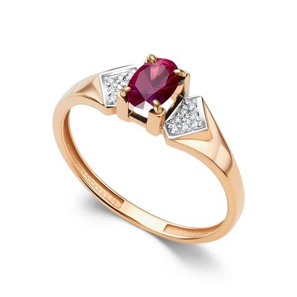 Кольцо из красного золота с бриллиантами, рубином