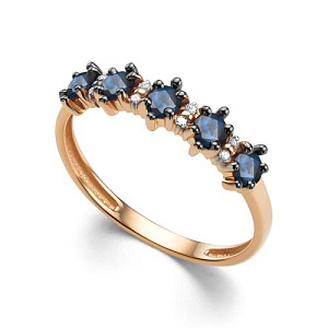 Кольцо из красного золота с бриллиантами, сапфирами