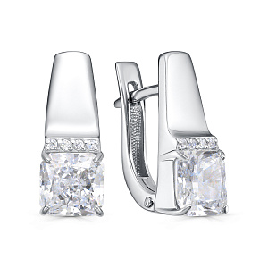 Серьги с английским замком из серебра с бриллиантами