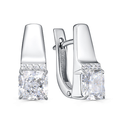 Серьги с английским замком из серебра с бриллиантами