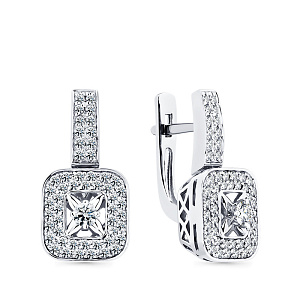 Серьги с английским замком из белого золота с бриллиантами