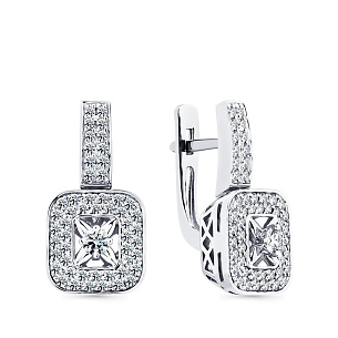 Серьги с английским замком из белого золота с бриллиантом