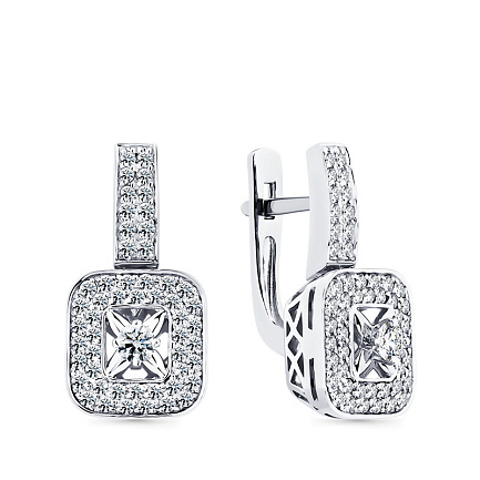 Серьги с английским замком из белого золота с бриллиантами