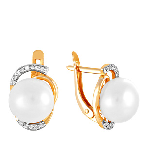 Серьги из красного золота с жемчугом и фианитом