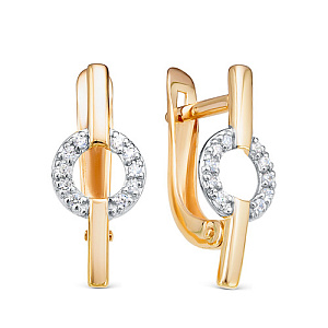 Серьги с английским замком из красного золота с фианитами