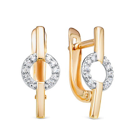 Серьги с английским замком из красного золота с фианитами