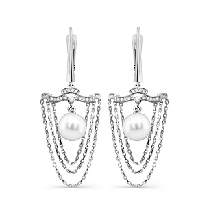 Серьги с английским замком из белого золота с жемчугом