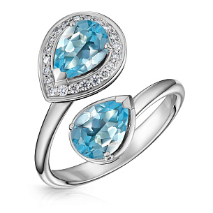 Кольцо из белого золота с бриллиантами и топазами