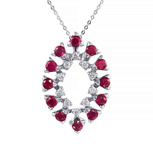 Подвеска из белого золота с бриллиантами, рубинами