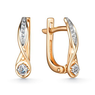 Серьги с английским замком из красного золота с бриллиантом