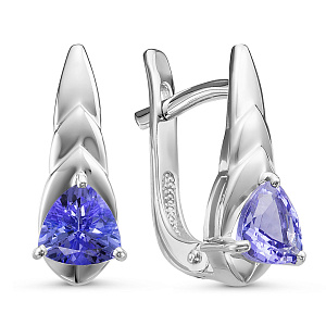 Серьги с английским замком из белого золота с танзанитом