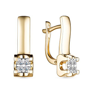 Серьги с английским замком из желтого золота с бриллиантами