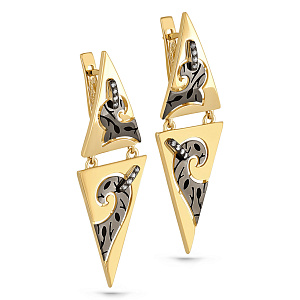 Серьги с английским замком из желтого золота с бриллиантами