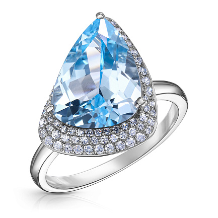 Кольцо из белого золота с бриллиантами, топазом