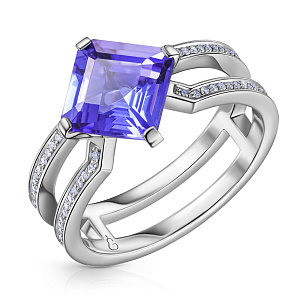 Кольцо из белого золота с бриллиантами, танзанитом