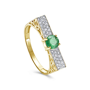 Кольцо из желтого золота с бриллиантами, изумрудом