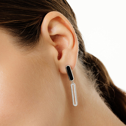 Серьги из серебра с фианитами, эмалью