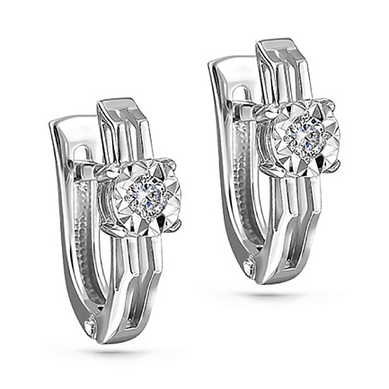 Серьги с английским замком из белого золота с бриллиантами