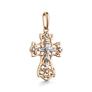Крест из красного золота с бриллиантом