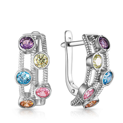 Серьги с английским замком из серебра с фианитом