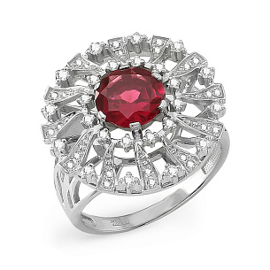 Кольцо из серебра с родолитами, фианитами