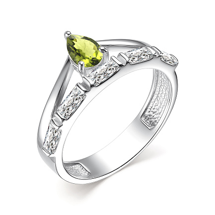 Кольцо из серебра с фианитами, хризолитом