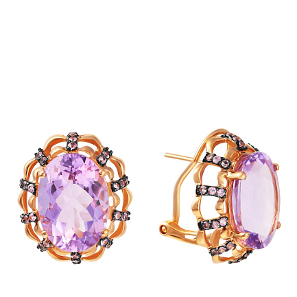 Серьги из красного золота с аметистами, сапфирами