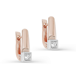 Серьги с английским замком из красного золота с бриллиантом