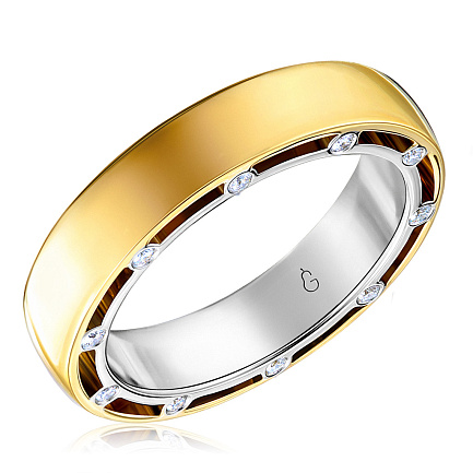 Кольцо обручальное из комбинированного золота с бриллиантом