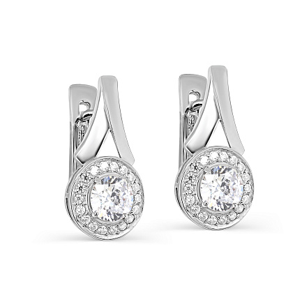 Серьги с английским замком из серебра с фианитами