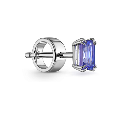 Серьга одиночная из белого золота с танзанитом