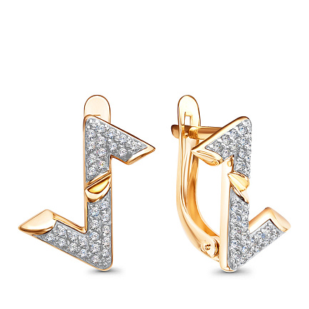 Серьги с английским замком из красного золота с фианитами